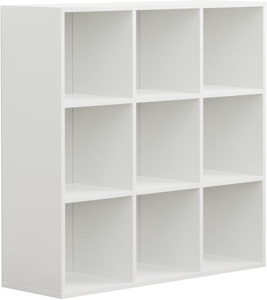 VDD – Vakkenkast incl. 5 opbergdozen – Wandkast – Vakkenkast Wit – Vakken Kast – Wandkastje – Wandkasten – Wandkasten Woonkamer – 9 Vakken – Wit