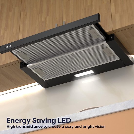 CIARRA CBCB6906D - Vlakscherm Afzuigkap - 60cm Zwart – Inclusief set koolstoffilters - 370m3 – Energieklasse A++