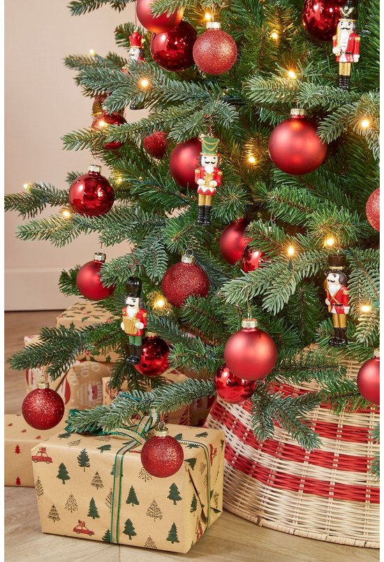 Mica Decorations Kerstornament Notenkraker - Set van 6 - L4 x B2 x H11 cm - Polyester - Rood