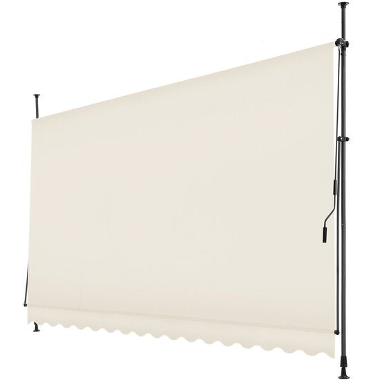tectake - klemluifel - Zonnescherm – Zonneluifel - Verstelbaar - Klem-zonwering - Zonnescherm Balkon - 400 x 180 cm - beige – zonwering