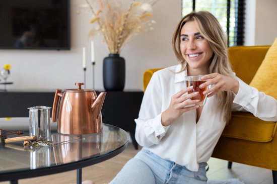 Vaja® Theepot Juliette Rosé - Dubbelwandig - 1 Liter - RVS Theekan met Filter & Warmhouder