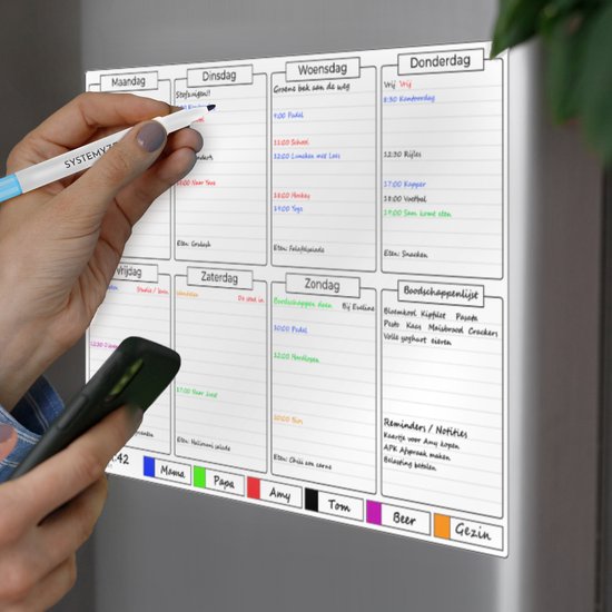 Systemyze Weekplanner Whiteboard – Magnetisch Planbord – Magnetische Maandplanner – Inclusief Markers & Wisser – A3 Formaat