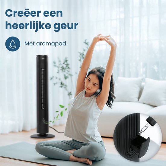 Auronic Torenventilator - Vloerventilator - Luchtkoeler - Ventilator Staand - 105 CM - 5 Snelheden - Met Afstandsbediening - Stille Ventilator - Fan - 45 dB - Zwart
