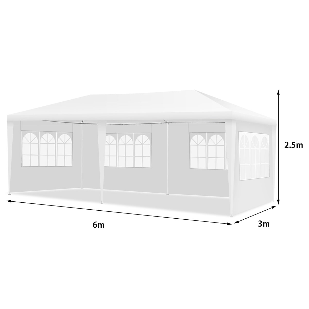 Coast 6 x 3 M Outdoor Tent draagbare waterdichte tent met 4 verwijderbare zijwanden wit