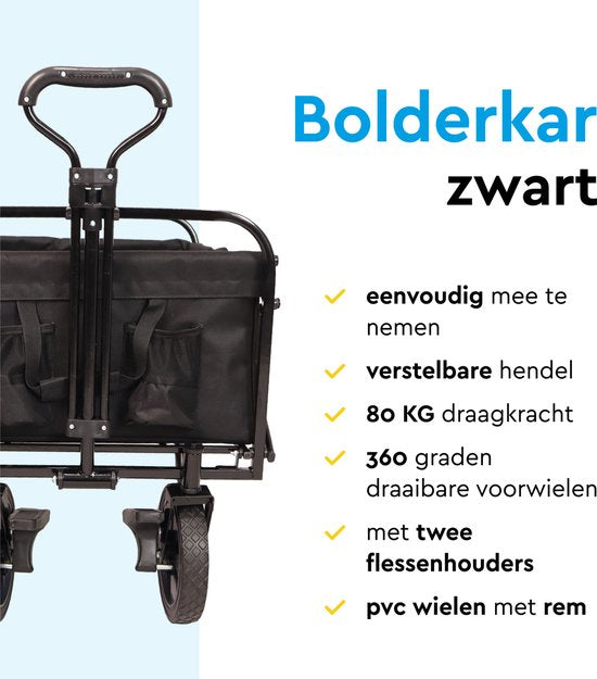 BRASQ Bolderkar Opvouwbaar - 100 Liter - 80 KG Draagkracht - Draaibare wielen mét rem - 90x51x100 CM - Verstelbare hendel - Inklapbare Bolderwagen - Compact – Zwart
