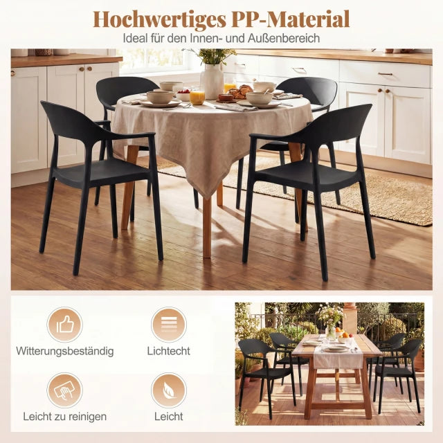 Coast Stapelbare Eetkamerstoelen Set van 4 – Kunststof Tuinstoelen 57 x 53 x 83 cm – Zwart