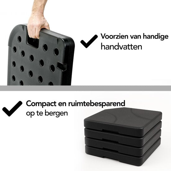 Brixy Parasoltegels - Parasolvoet - Vulbaar Tot 80kg - 50x50cm - 4 Stuks - Parasoltegels Voor Kruisvoet - Zwart