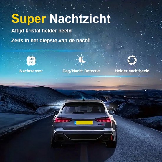 Tech Essentials® Dual Dashcam S1-Wifi Voor Auto - Met Achteruitrijcamera Universeel - Full HD - Met 64GB Micro SD-Kaart - Met Nachtzicht - APP | Voor En Achter