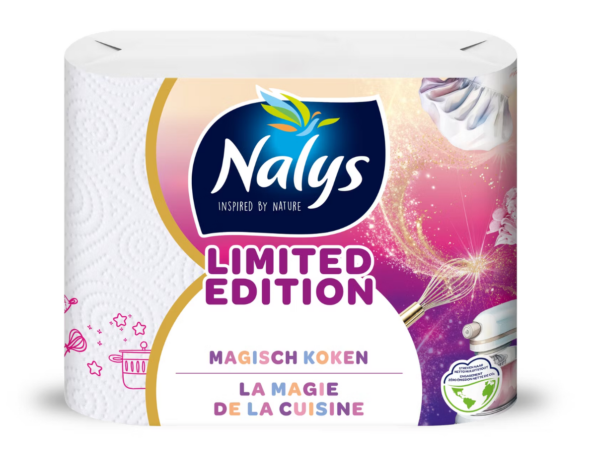 nalys limited edition keukenpapier – 2-laags – 21 cm x 24 cm – wit – 18 rollen