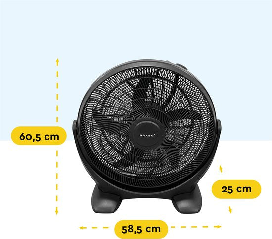 BRASQ Vloerventilator - 50 cm - Zwart - 3 snelheden - Ventilator Staand - Verstelbaar - 90 Watt