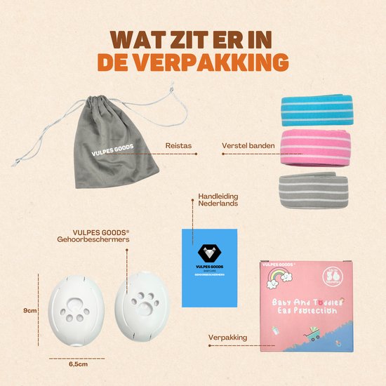 Vulpes Goods® BabyCare Gehoorbescherming – Baby & Peuter Oorkappen – 25 dB – Incl. 3 Hoofdbanden & Tas