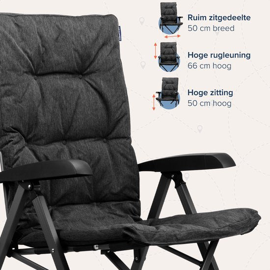 TRVLMORE Campingstoel - Inclusief Draagtas - Comfortabele Vouwstoel - 150 kg draagvermogen - Kampeerstoel - Opbergvak - Klapstoel - Zwart