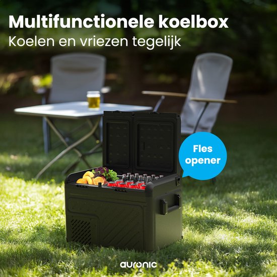 Auronic Elektrische Koelbox - Compressor - Twee Zones - 12V 230 Volt - Auto - Vriezen en Koelen - 35L - Frigobox - Zwart/Grijs