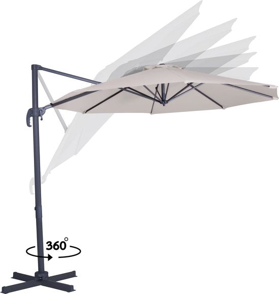 VONROC Zweefparasol – Kantelbaar & Incl. Beschermhoes – Ø300 x 245 cm – Beige