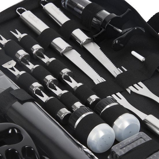 TTD® Premium BBQ Accessoires Set 40-delig - BBQ Gereedschapset RVS - Barbecue Accessoires - BBQ Tang - BBQ Spatel - Inclusief BBQ Thermometer en Schoonmaak Borstel - Inclusief Opbergtas