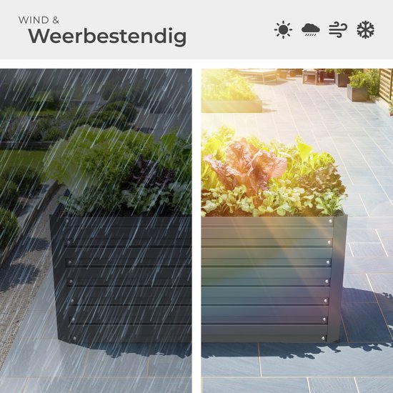 tectake® Verhoogde Plantenbak Blomma - Bloembakken voor buiten Rechthoekig - Inclusief Werkhandschoenen - Verzinkt Staal - Stabiel en Weerbestendig - 120 x 100 x 56 cm - Tuinbed voor Kruiden, Groenten en Bloemen - Antraciet