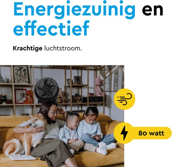 BRASQ Vloerventilator - 50 cm - Zwart - 3 snelheden - Ventilator Staand - Verstelbaar - 90 Watt