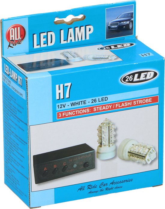 All Ride H7 Autolampen - LED - 26 LED- 12 V - Wit Licht