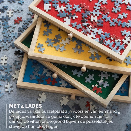BREND BR-2224 Verstelbare Puzzelplaat met 4 Lades voor 1500 Stukjes - Puzzelbord met transparante Afdekplaat - Puzzeltafel met Vilt en Opbergsysteem