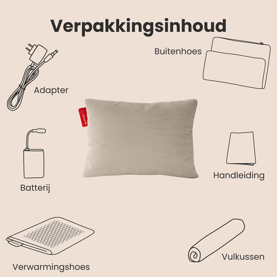 Auronic Warmtekussen - Classic - 45x60 - Draadloos - Oplaadbaar - Elektrisch kussen - Infrarood - Taupe