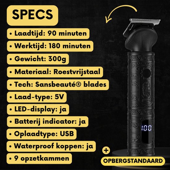 7-in-1 Baardtrimmer Mannen + Standaard - Trimmer voor Baard en Lichaam - Incl. 6 opzetstukken - Sansbeauté® - Bodygroomer Mannen - Bodytrimmer Heren - Haar trimmer - Tondeuse - 0.5-15MM - Neus en Oor - Trimapparaat - Baard Machine - Multigroomer