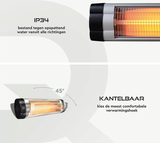 BRASQ Elektrische Terrasverwarmer Hangend PHW200 - Infrarood Heater 2500W - met Afstandsbediening en timer - 3 warmtestanden - Voor binnen en buiten - Spatwaterdicht - Zwart
