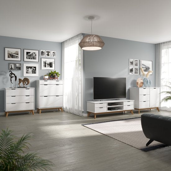 Borneo TV Meubel - Grenen FSC® gecertificeerd - 140x42x40 Wit