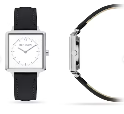 Bergson Maria Classic Dameshorloge - 35 mm - Leren band - Witte satijnen wijzerplaat