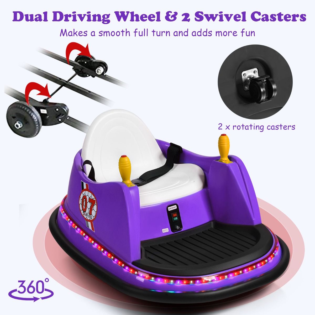 Coast 6V kinderen autoscooter Elektro -voertuigen met lichten en muziek 57 x 75 x 42 cm paars