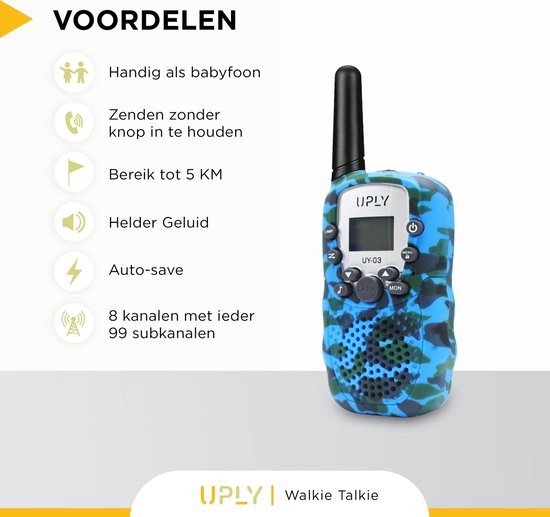 UPLY Walkie Talkie voor Kinderen en Volwassenen - Portofoon - 5KM Bereik - Set van 2