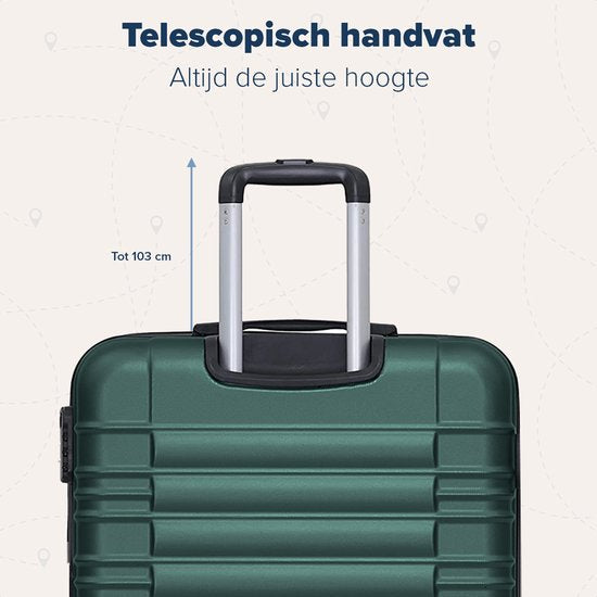 TRVLMORE Koffer - Handbagage Trolley - Cijferslot - Trolley - 54x36x20cm - 38L - Donkergroen
