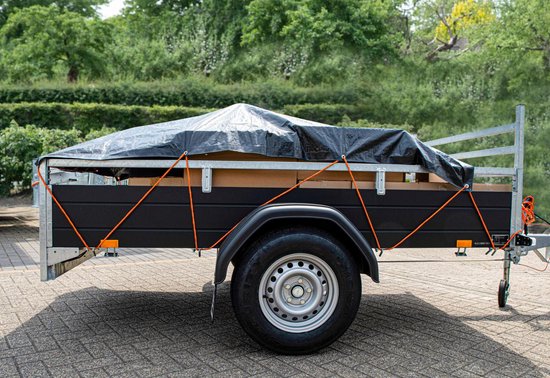 BLACK+DECKER Spanband 15 Meter - Incl. Spanband Oproller - Sjorband - Transport Touw - Elastisch Koord - met Reflecterende Delen - Transportbeheer - Nylon/ Kunststof - Oranje/Zwart
