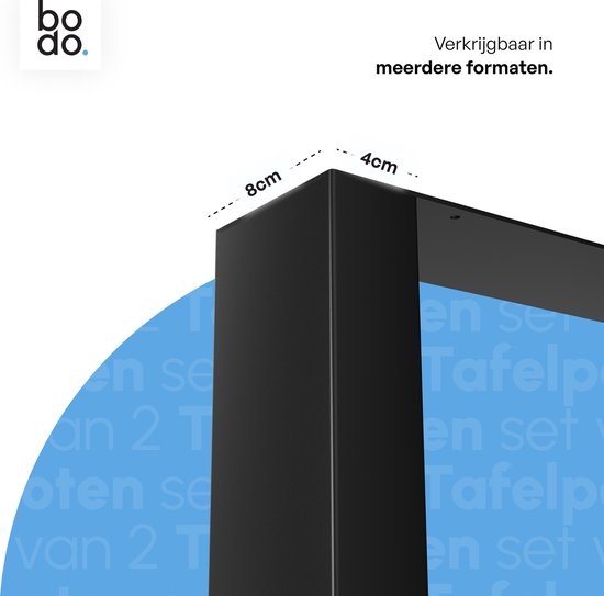Bodo® - Stalen Onderstel Tafel - Tafelpoten - Set van 2 - U poot 80x72 cm - Mat Zwart