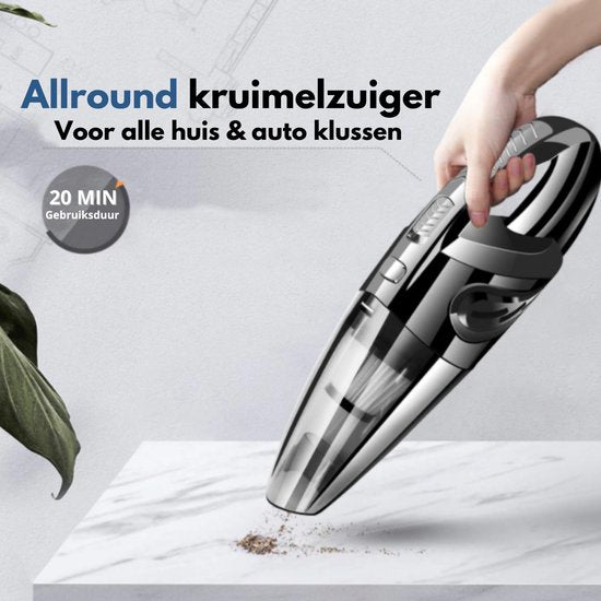 Turbo-7 Kruimelzuiger Snoerloos - Handstofzuiger - Zwart / Grijs - Incl. opzetstukken
