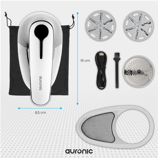 Auronic Elektrische Pluizenverwijderaar - Draadloos - 2 Extra Opzetstukken - Wit