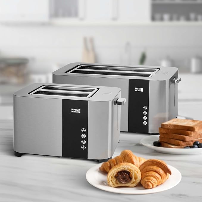 LEBENLANG Broodrooster met Lange Sleuf – 4 Sneetjes – Touchscreen LED – 7 Bruiningsstanden – 1400W