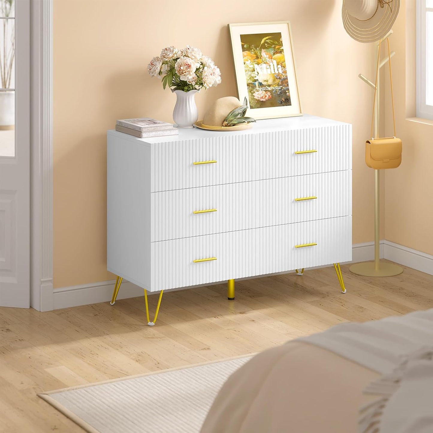Woltu Ladekast met 6 Lades Wit & Goud - Opbergkast voor Slaapkamer, Woonkamer of Hal - 100 x 40 x 75 cm