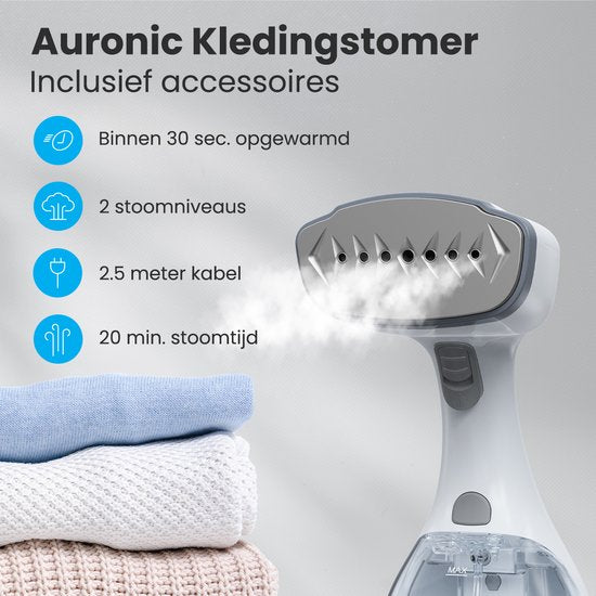 Auronic Kledingstomer - Stoomapparaat - Handstomer voor Kleding en Meubilair - 300ml - Steamer - Wit