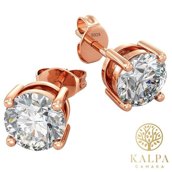 Yolora Dames Oorbellen met Kalpa Camaka Kristallen - Rosé kleurig - 18K Roségoud Verguld - Vrouwen Oorknoppen Rose Gold - Sieraden - Exclusieve Geschenkverpakking - Moederdag Cadeautje