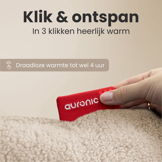 Auronic Warmtekussen - Sherpa Fleece - 45x45 - Draadloos - Oplaadbaar - Elektrisch kussen - Infrarood - Beige