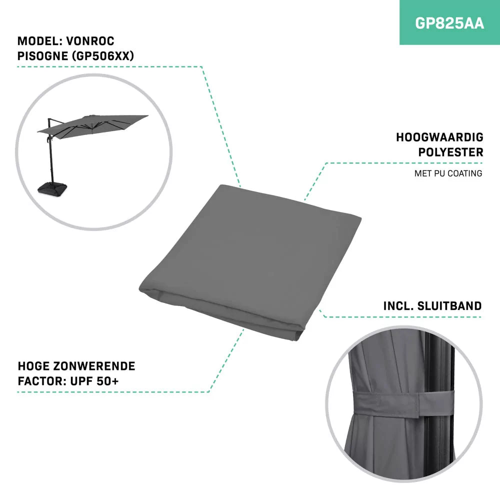 Vonroc Parasoldoek - 300x300cm - Voor Zweefparasol Pisogne - GP506XX - Grijs