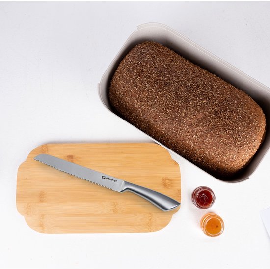 alpina Brood Opbergdoos 33x18,5x12 cm – Brooddoos Met Bamboe Deksel – Deksel Ook Als Snijplank – Compact Formaat – Voor Bewaren Van Brood – Keukenaccessoire