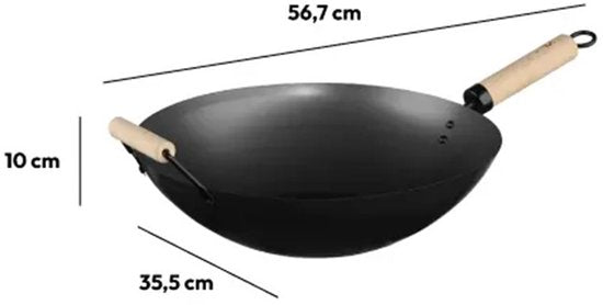 5Five Wok/hapjes/bak pan - Professional - met anti aanbak laag - metaal/hout - D35 x H16 cm - keuken pannen - alle hittebronnen geen inductie