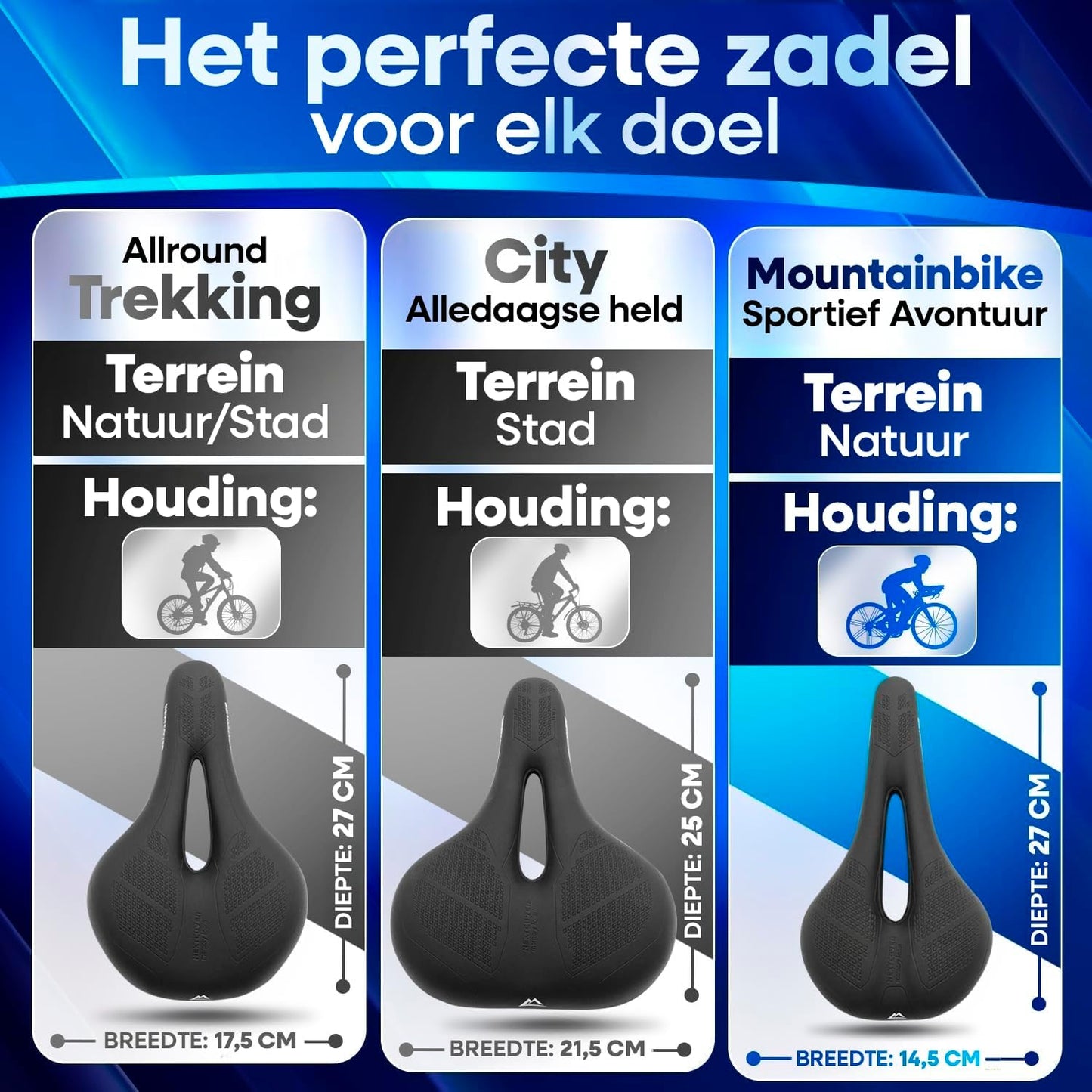 Nextcover Fietszadel met Memory Foam 3.0 - Zwart - 26 x 18 x 10 cm - Ergonomisch Comfort Zadel voor Stadsfiets en MTB