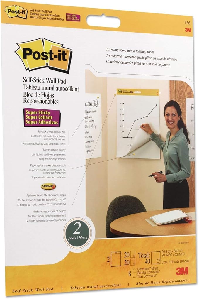 Post-it Zelfklevende Flipover Vellen 51 x 66 cm - 4 Pads x 20 Vellen - Wit - Onbedrukt