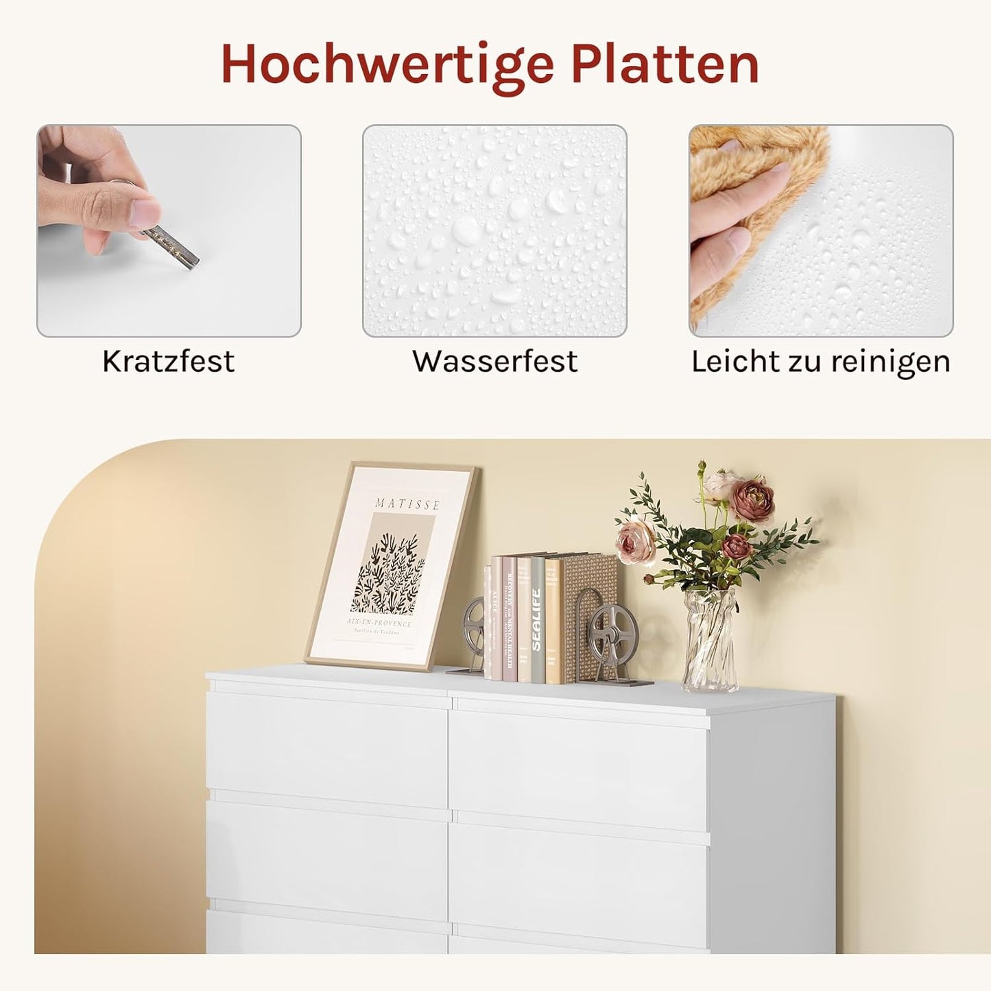 Woltu Ladekast Wit – 4 Lades – 60 x 40 x 90 cm – Moderne Opbergkast voor Slaapkamer en Woonkamer