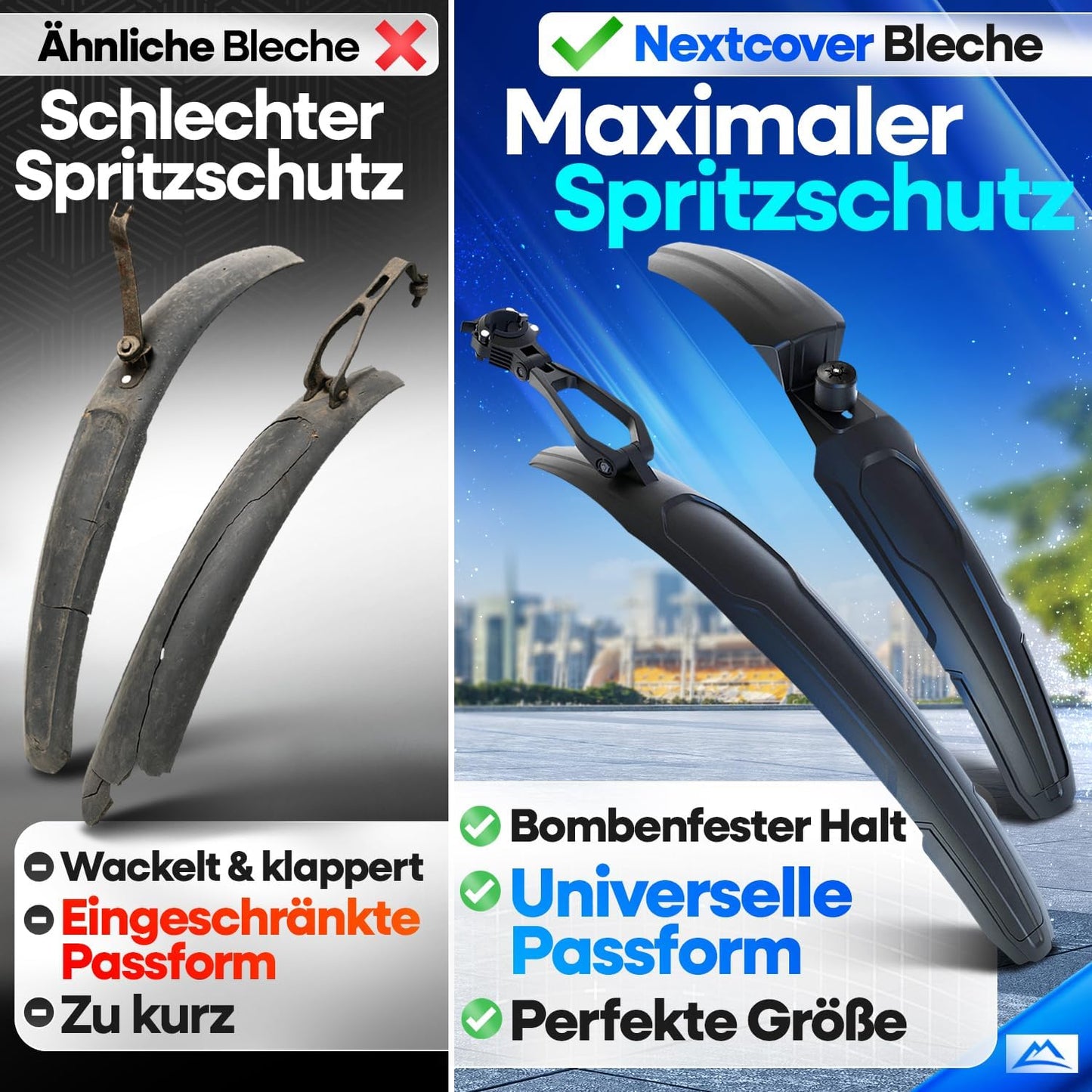 Nextcover MTB Spatbord Set Voor- en Achter - Zwart - 60 x 8 x 1,3 cm - Geschikt voor 24-29 inch fietsen