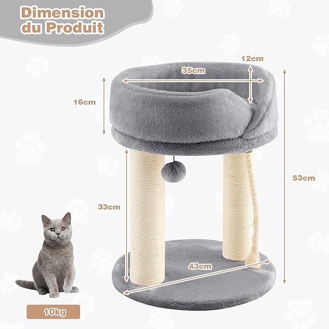 Coast Cat Tree Cat krabpaal met zachte stoel sistale toren voor katten grijs