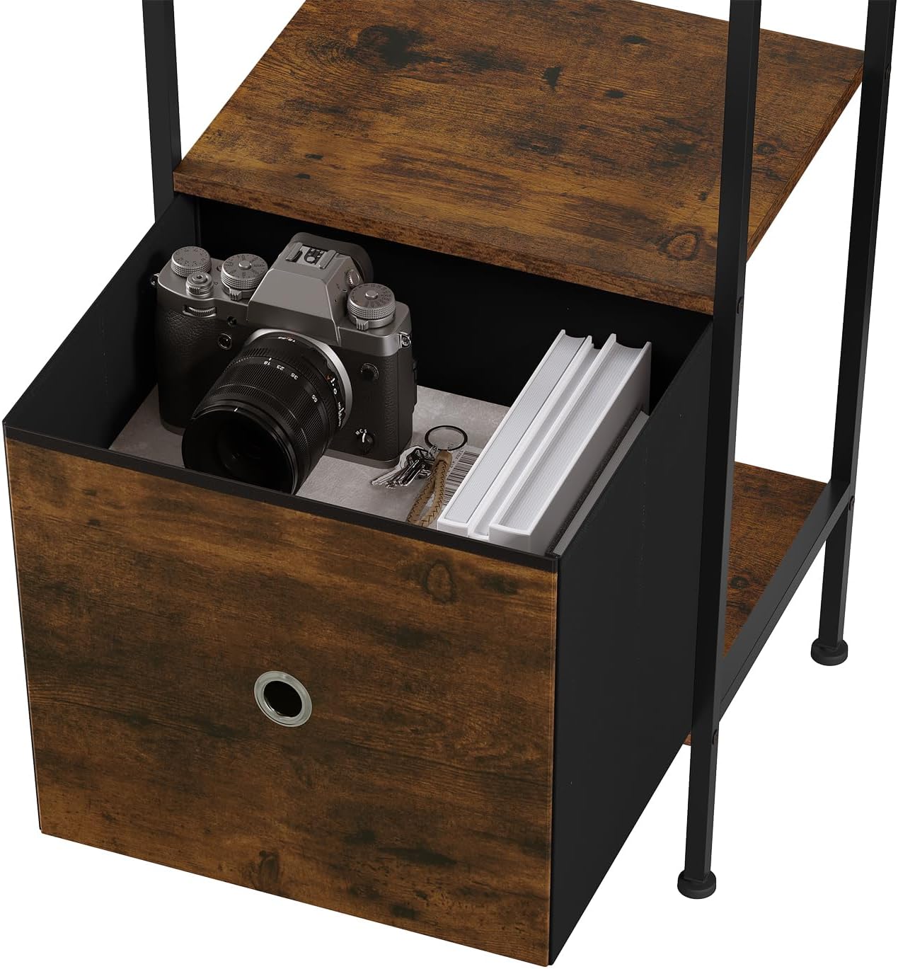 Woltu Boekenkast met 5 Planken en 1 Lade - Metaal/Rustiek Bruin en Zwart - 40 x 30 x 187 cm