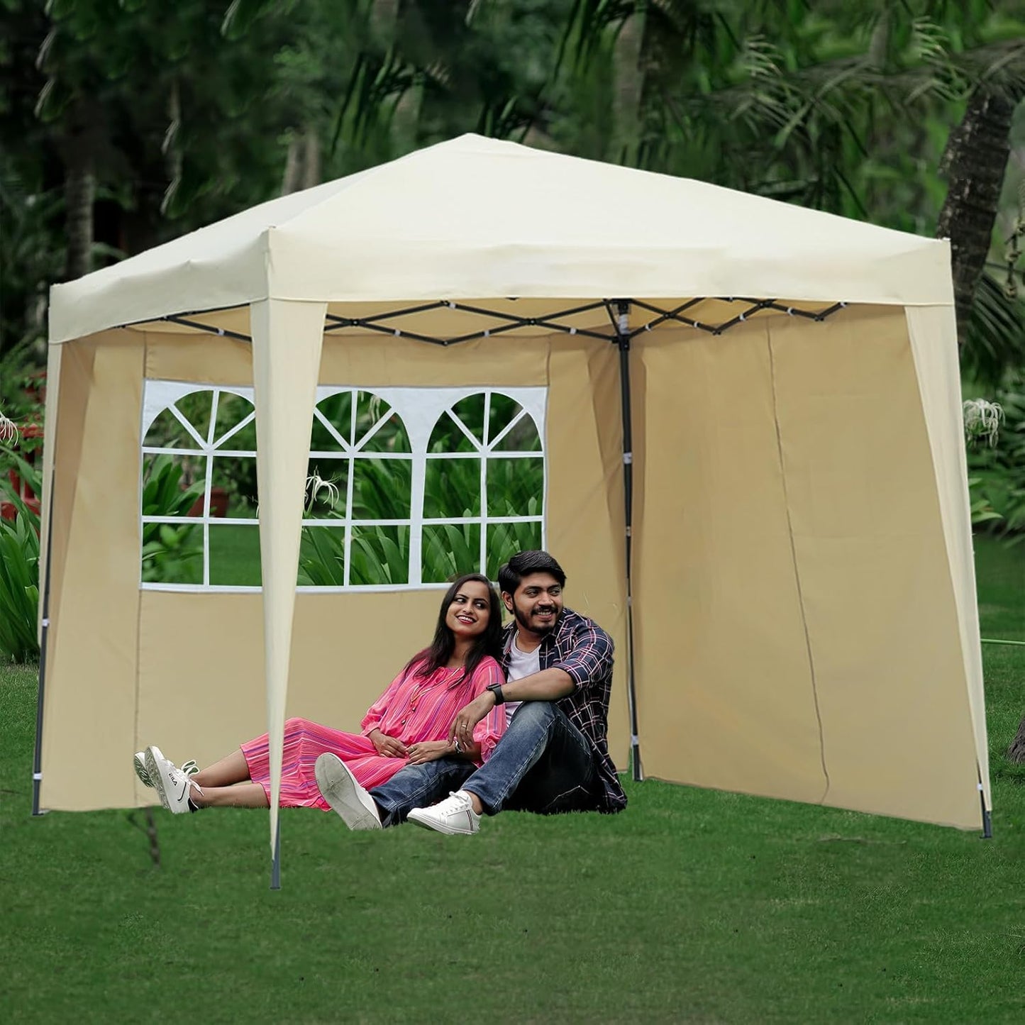 Angel Living Partytent - Easy Up - Met 2 Zijwanden - 250 x 250 x 250 cm - Beige